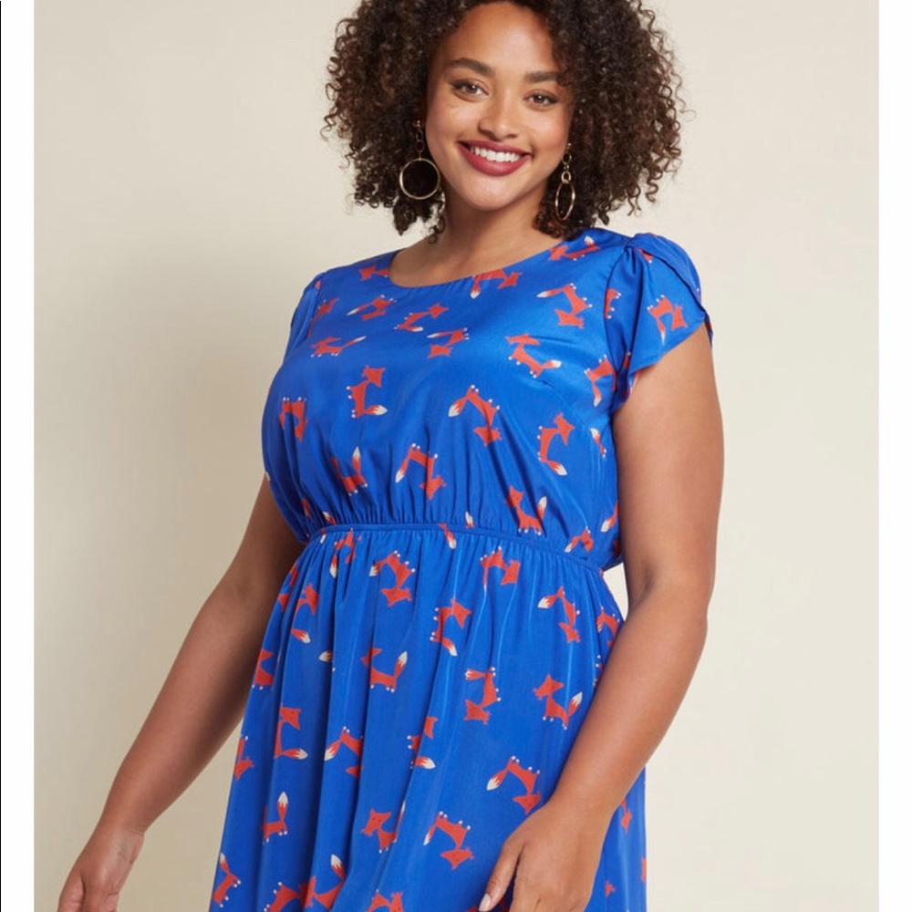 Modcloth oh my gosh dress in “foxes” 💙🦊💙 BNWOT